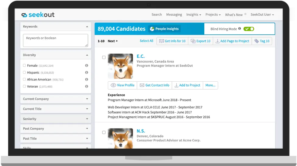 SeekOut diversity hiring tool