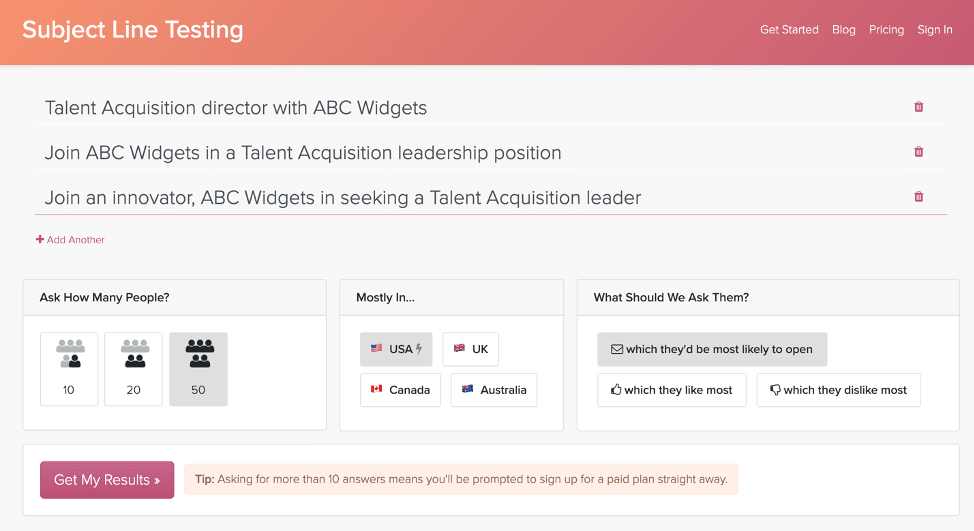 subject line testing for recruiting subject lines