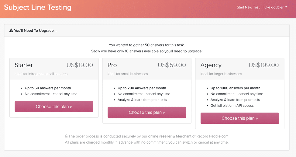 Subject Line Testing Pricing